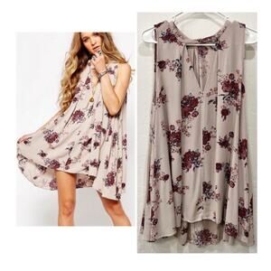 Free People Tree Swing Mini Dress Cream Floral Boho Tunic Coquette Cottage Fairy